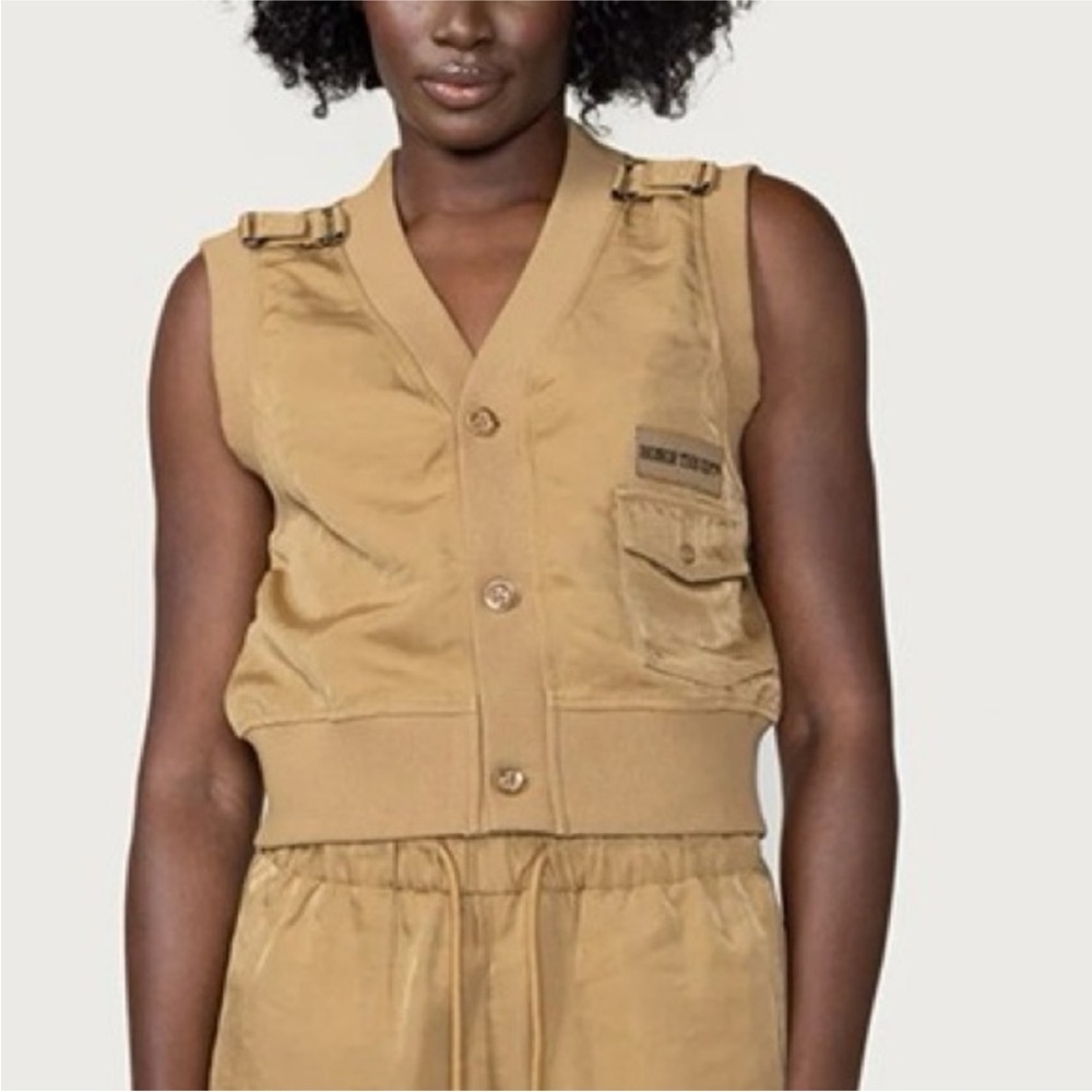 Honor the Gift Women’s Nylon Khaki Tan Cropped Vest Size Small New NWOT